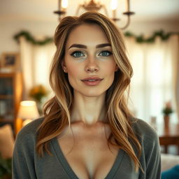 A 37-year-old American woman with a natural style and light skin, showcasing minimal makeup