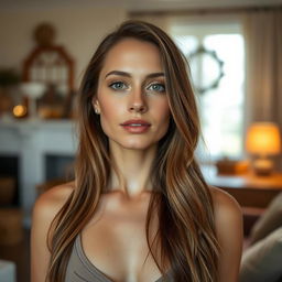 A 37-year-old American woman with a natural style and light skin, showcasing minimal makeup