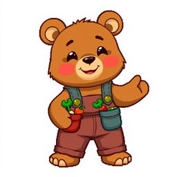 A single humanoid bear character in a charming, cartoonish style reminiscent of Stardew Valley, designed in pixel art