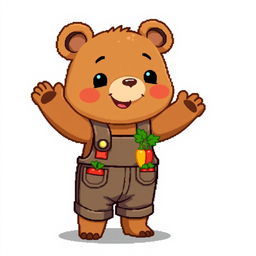 A single humanoid bear character in a charming, cartoonish style reminiscent of Stardew Valley, designed in pixel art