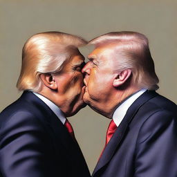 A photo-realistic digital art of Donald Trump kissing a clone of himself