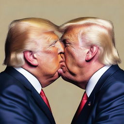 A photo-realistic digital art of Donald Trump kissing a clone of himself