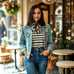 A French woman aged 30 to 40, radiating style and confidence