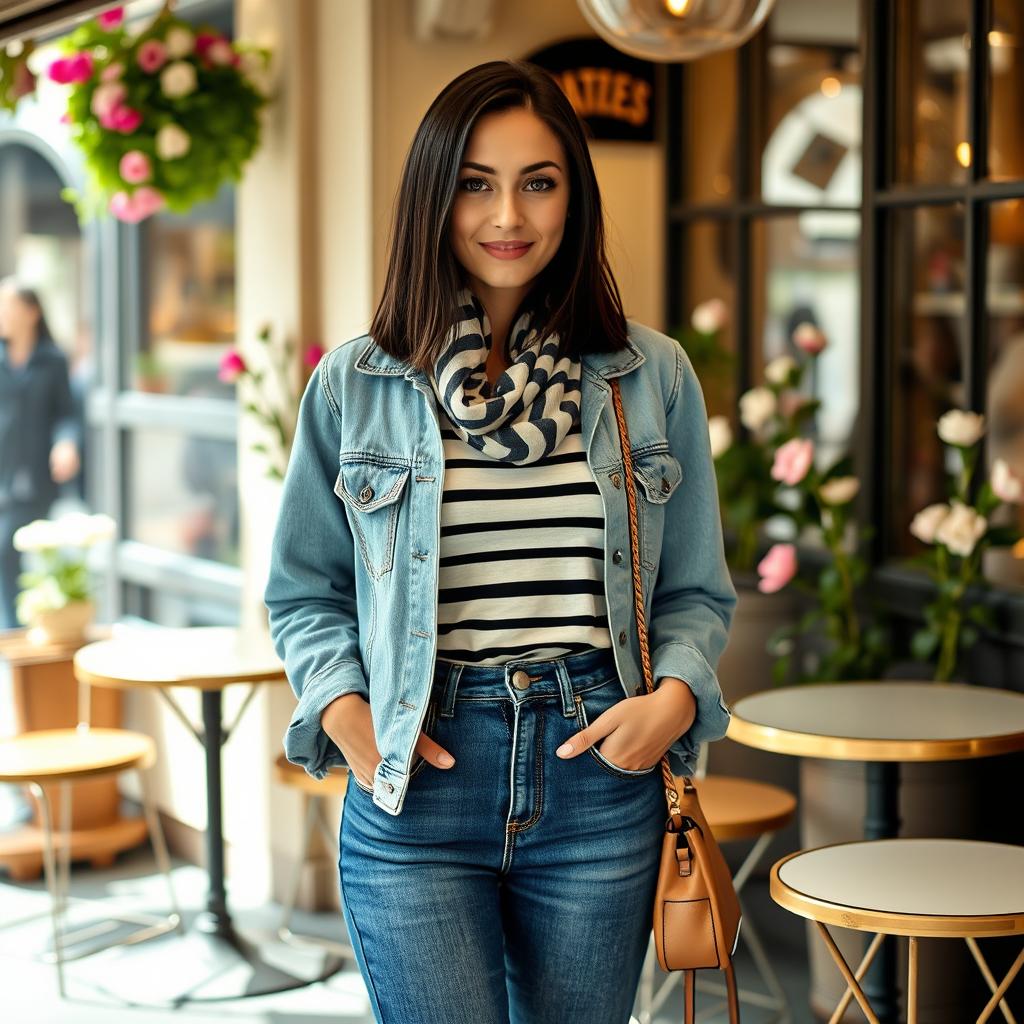 A French woman aged 30 to 40, radiating style and confidence