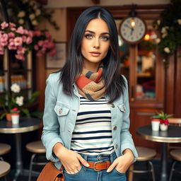 A French woman aged 30 to 40, radiating style and confidence