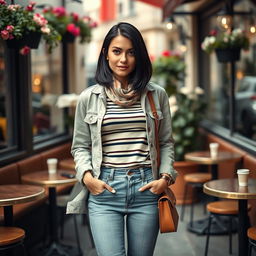 A French woman aged 30 to 40, radiating style and confidence