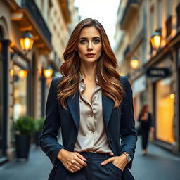 A sophisticated French woman aged 30 to 45, embodying elegance and style