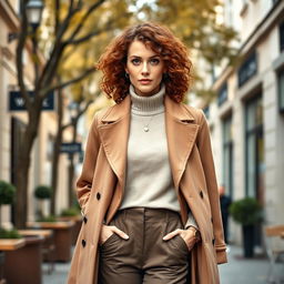 A stylish French woman aged 30 to 42, exuding elegance and sophistication