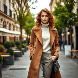 A stylish French woman aged 30 to 42, exuding elegance and sophistication