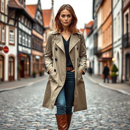 A fashionable European woman located in Germany, aged between 30 and 45 years, elegantly dressed