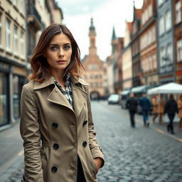 A fashionable European woman located in Germany, aged between 30 and 45 years, elegantly dressed