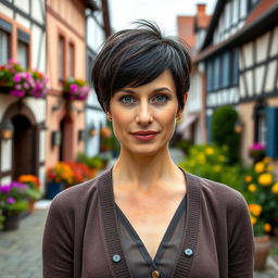 A striking German woman aged between 30 and 45 years, beautifully dressed