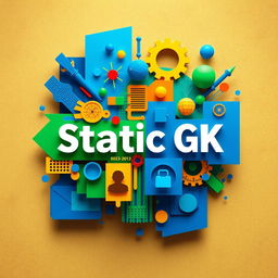 A creative visualization inspired by 'Static GK' as conceptualized by Shailesh Prajapati, featuring a collection of vibrant, abstract elements symbolizing static knowledge and data