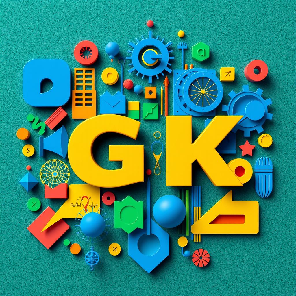 A creative visualization inspired by 'Static GK' as conceptualized by Shailesh Prajapati, featuring a collection of vibrant, abstract elements symbolizing static knowledge and data