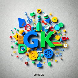 A creative visualization inspired by 'Static GK' as conceptualized by Shailesh Prajapati, featuring a collection of vibrant, abstract elements symbolizing static knowledge and data