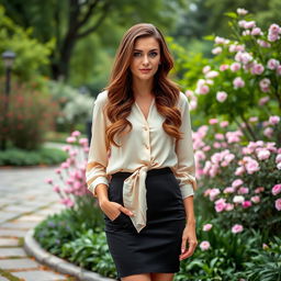 A charming German woman aged between 30 and 40 years, elegantly dressed