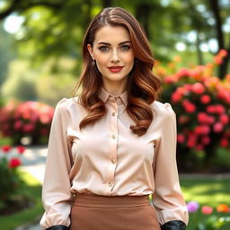 A charming German woman aged between 30 and 40 years, elegantly dressed