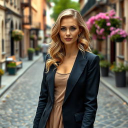 A graceful German woman aged between 30 and 40 years, elegantly dressed