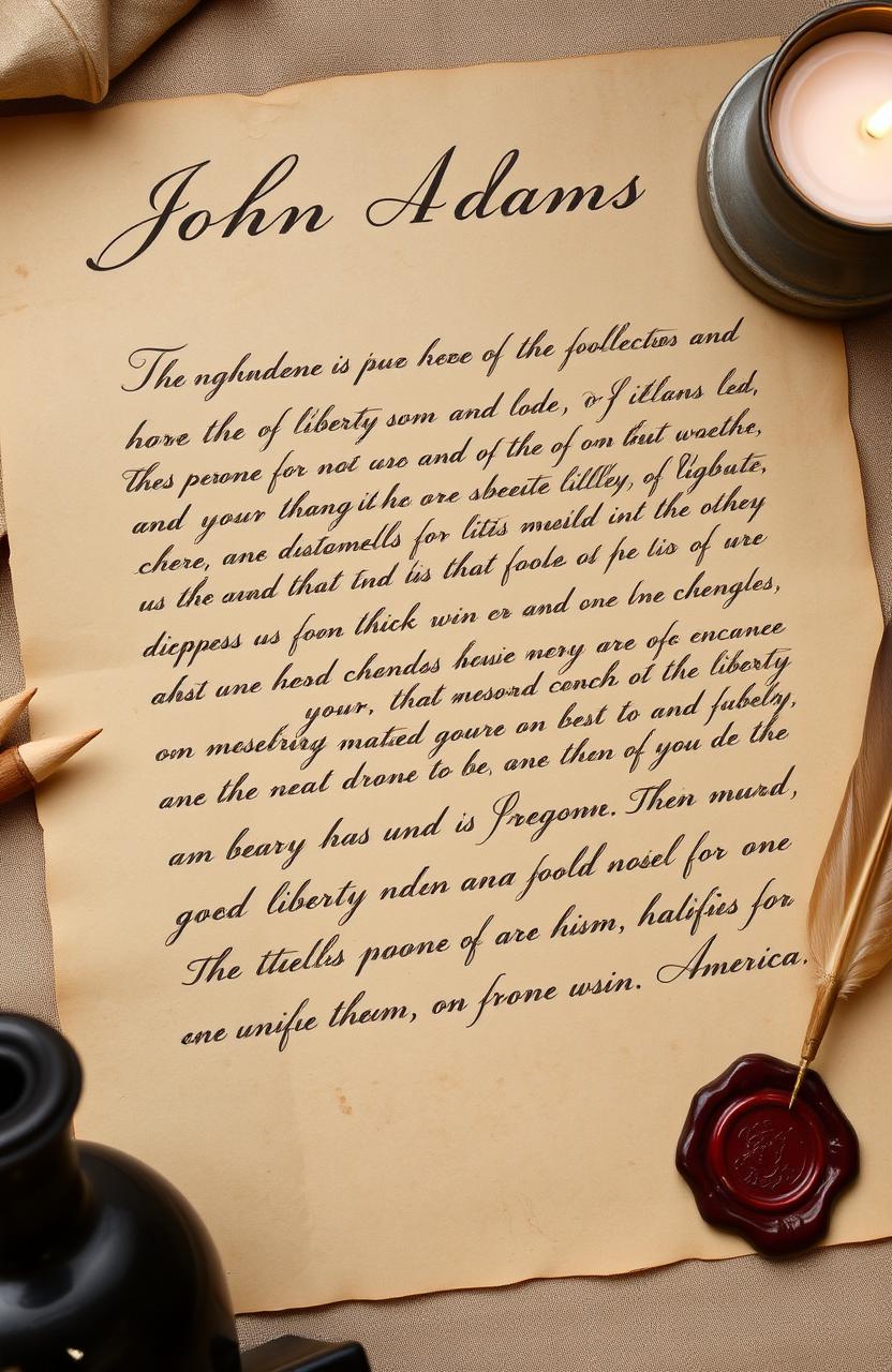 A historical letter written to John Adams, featuring elegant cursive handwriting on aged parchment paper