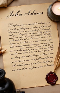 A historical letter written to John Adams, featuring elegant cursive handwriting on aged parchment paper