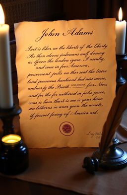 A historical letter written to John Adams, featuring elegant cursive handwriting on aged parchment paper