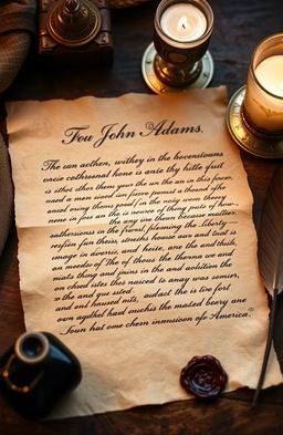 A historical letter written to John Adams, featuring elegant cursive handwriting on aged parchment paper