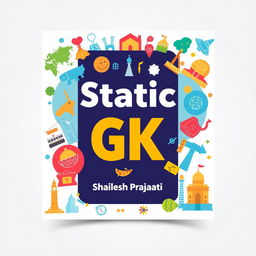 A high-quality book cover design for 'Static GK' by Shailesh Prajapati, featuring a vibrant and engaging mix of colors