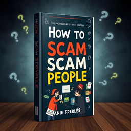 A visually engaging and informative book cover design featuring the title 'How to Scam People' prominently displayed