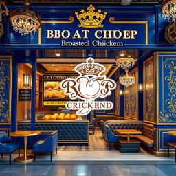 A visually striking broasted chicken shop design with a royal look and feel