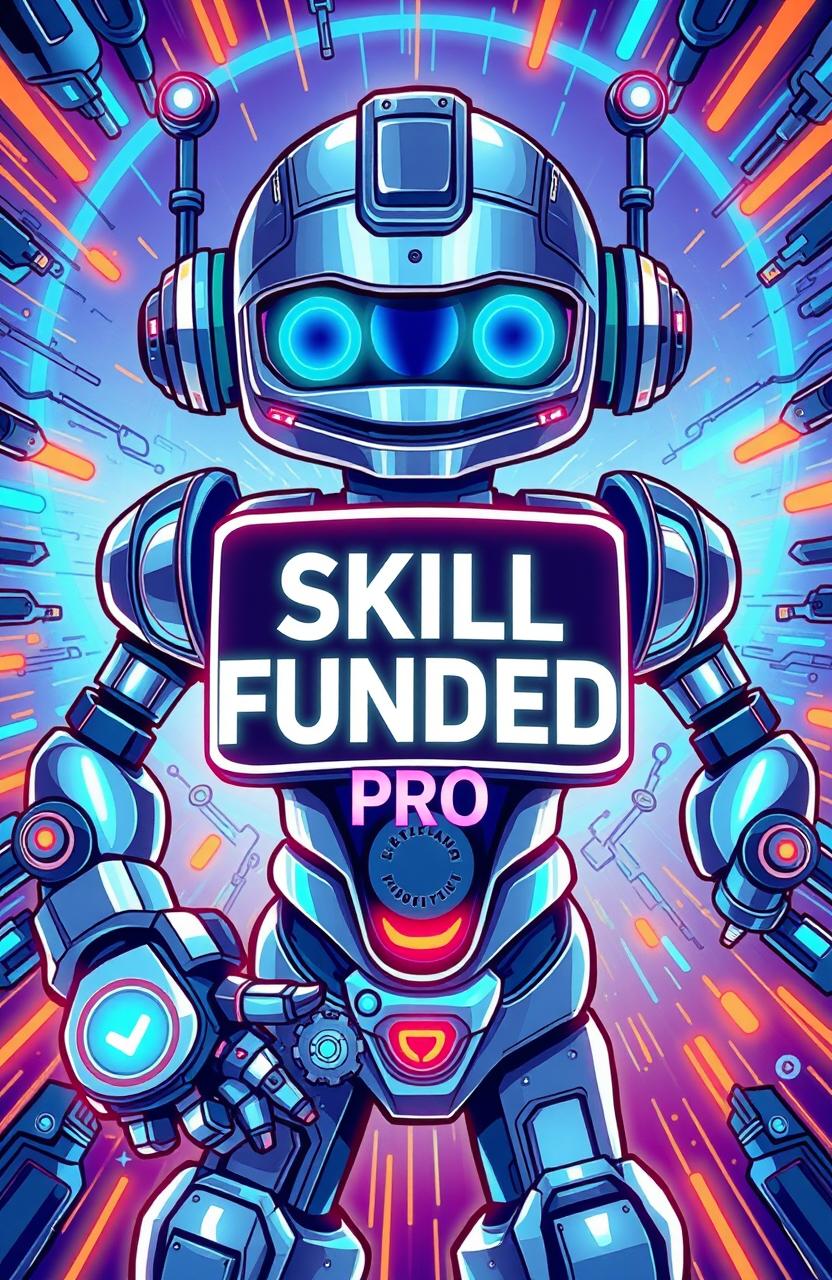A vibrant and dynamic illustration featuring the title 'SKILL FUNDED PRO' prominently displayed in the center