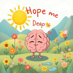 A playful and colorful cartoon illustration on A4 landscape depicting the symbolism of brain death and hope in a whimsical manner
