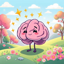 A vibrant and whimsical cartoon illustration on A4 landscape size and orientation, showcasing the symbolism of brain death intertwined with hope