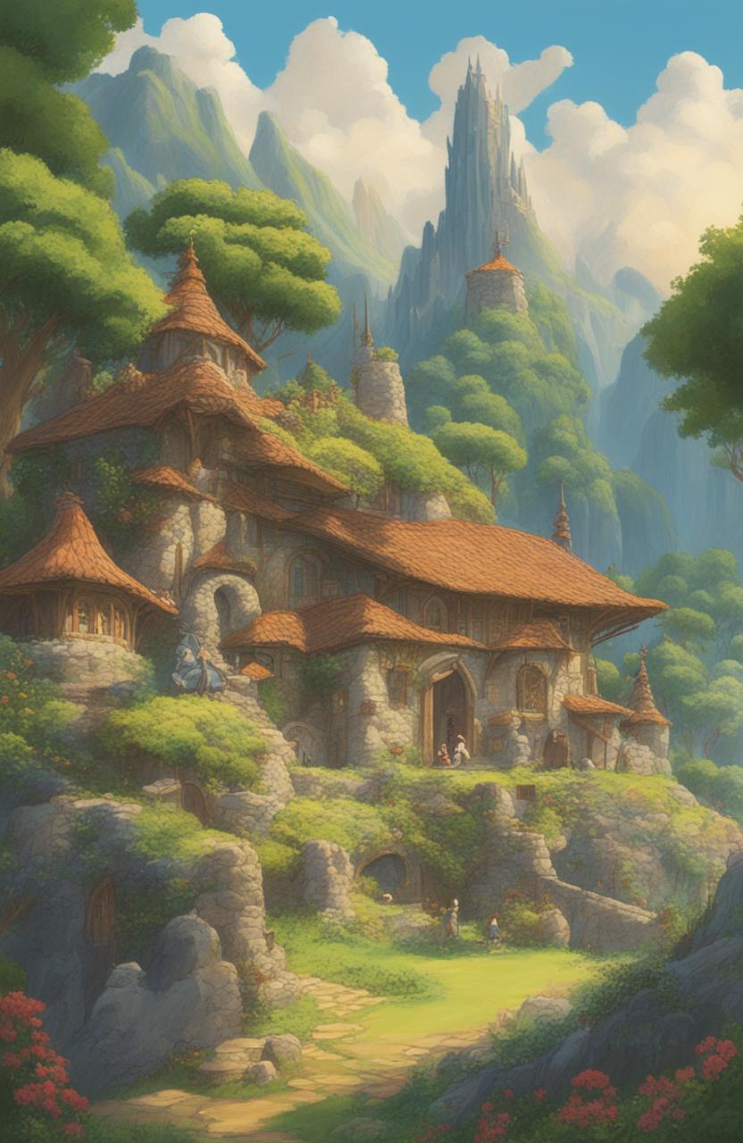 A high-quality digital art image of Valhalla, the Norse hall of the fallen warriors, reimagined in the charming, whimsical style of Studio Ghibli