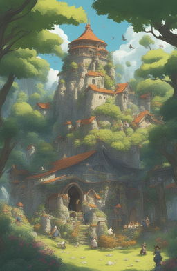 A high-quality digital art image of Valhalla, the Norse hall of the fallen warriors, reimagined in the charming, whimsical style of Studio Ghibli