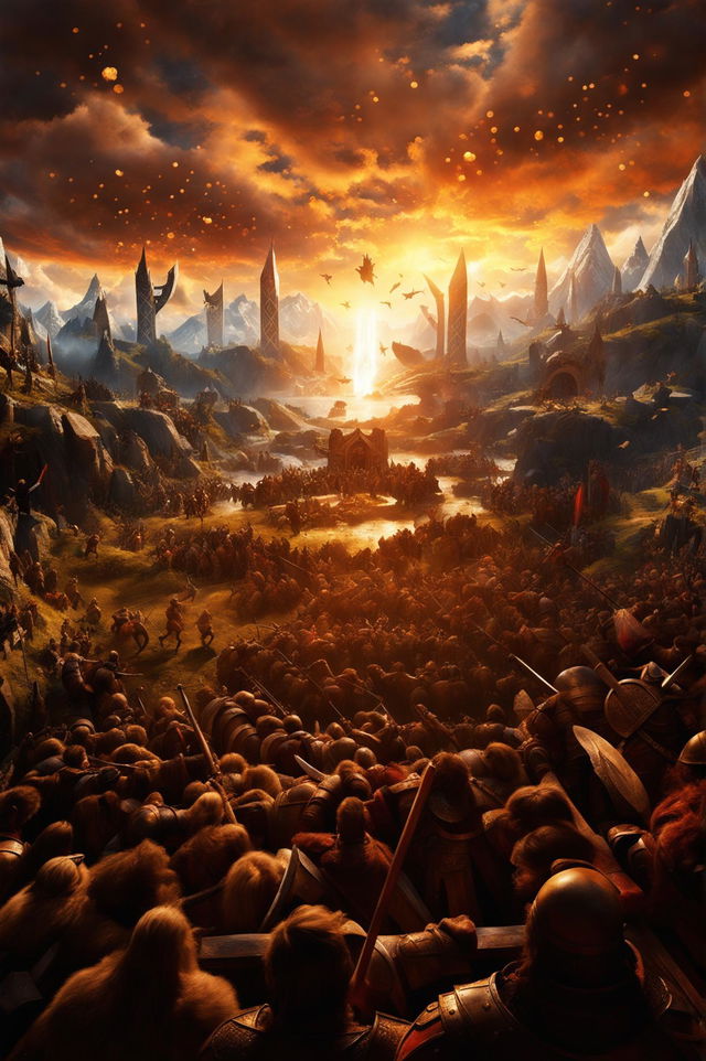 A high-definition cinematic photograph of Valhalla during the golden hour