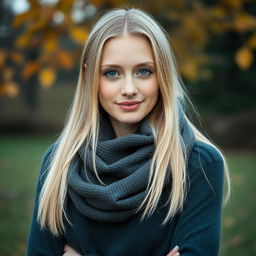 A portrait of Sini, a 32-year-old woman exuding natural Scandinavian beauty