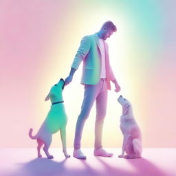 A high-quality digital art image depicting a playful interaction between a man and a dog