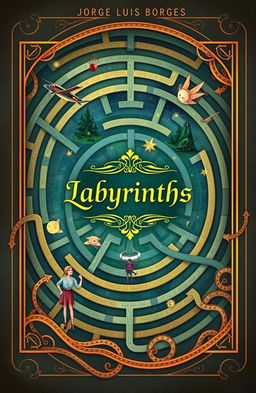 A beautifully illustrated book cover for 'Labyrinths' by Jorge Luis Borges
