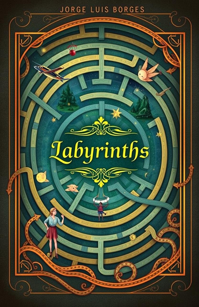 A beautifully illustrated book cover for 'Labyrinths' by Jorge Luis Borges