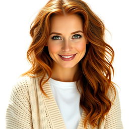 A portrait of Scarlett, a 33-year-old woman with a warm and cheerful appearance