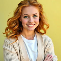 A portrait of Scarlett, a 33-year-old woman with a warm and cheerful appearance