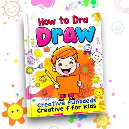 A captivating and colorful book cover for a children's drawing book titled 'How to Draw: Creative Fun for Kids'