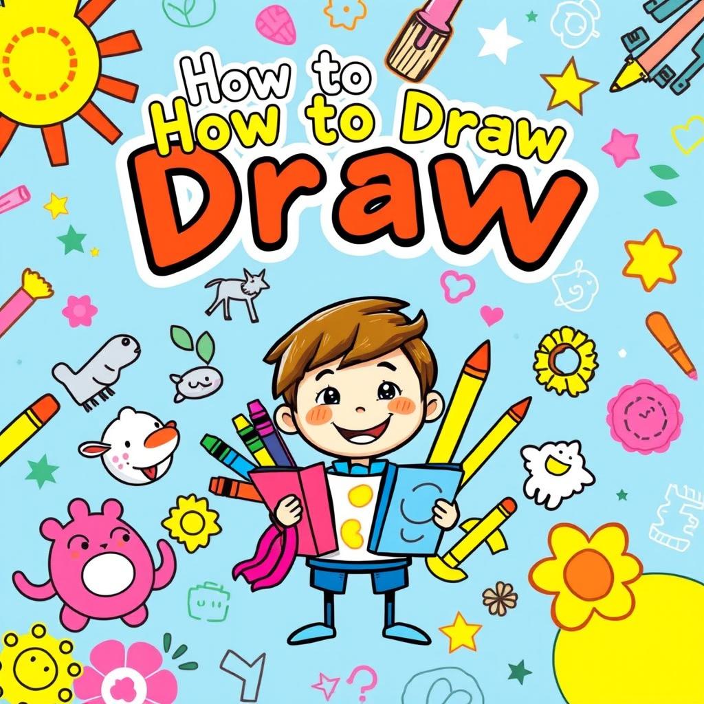 A vibrant and inviting kids' book cover for 'How to Draw' featuring an imaginative theme