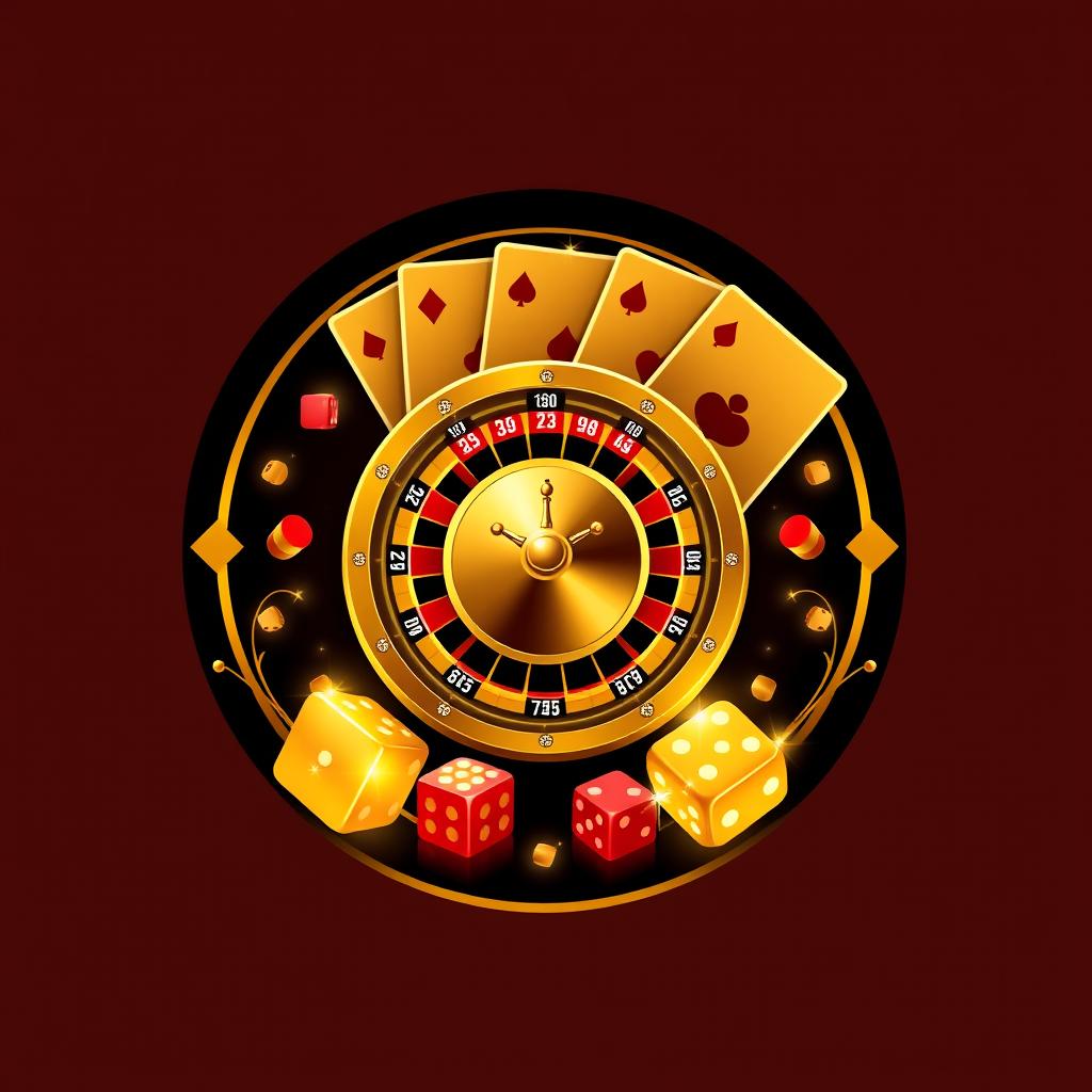 A stylish and captivating avatar for a casino-themed Twitter account, featuring a central element of a golden roulette wheel or a shining poker chip, elegantly surrounded by glowing playing cards and sparkling dice
