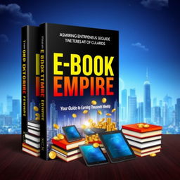 An eye-catching cover design for an e-book titled 'E-Book Empire: Your Guide to Earning Thousands Weekly