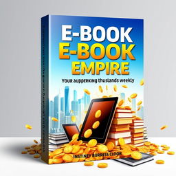 An eye-catching cover design for an e-book titled 'E-Book Empire: Your Guide to Earning Thousands Weekly
