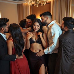 A sensual scene set in a luxurious hotel room featuring a cute 18-year-old Pakistani girl, radiating beauty and confidence