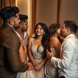 A sensual scene set in a luxurious hotel room featuring a cute 18-year-old Pakistani girl, radiating beauty and confidence