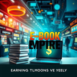 A captivating e-book cover design for 'E-Book Empire: Your Guide to Earning Thousands Weekly