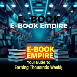 A captivating e-book cover design for 'E-Book Empire: Your Guide to Earning Thousands Weekly